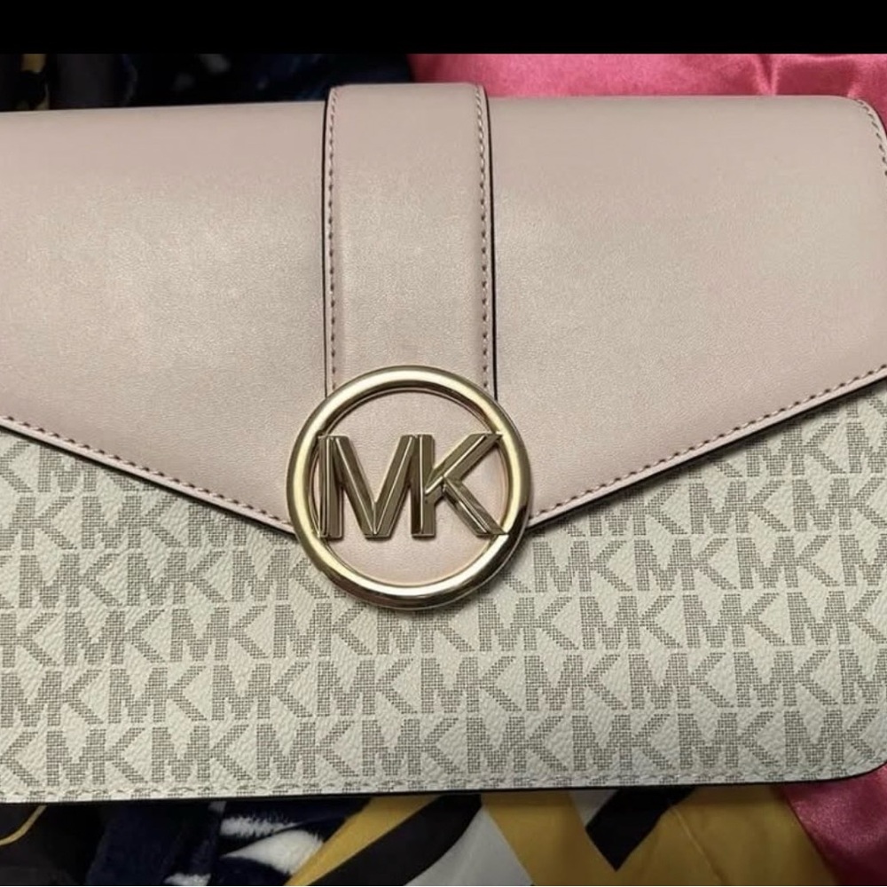 Michael Kors Blush and Monogram Clutch
